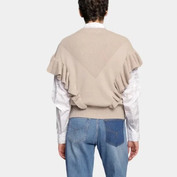 Munthe Eivan Knit Sleeveless Pullover with Ruffle Detail Large - Picture 6 of 12